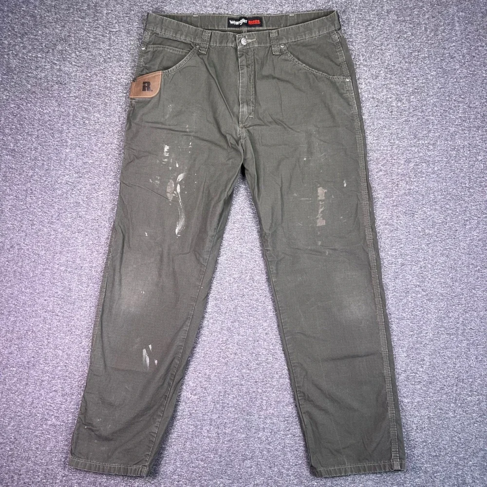 Wrangler Riggs Workwear Pants Mens 38x32 Green Ripstop Utility Painter Carpenter